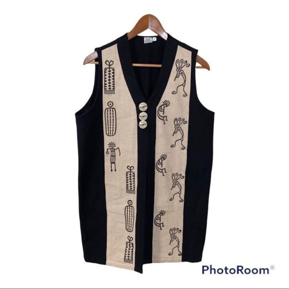 Vintage Venus Imports Kokpelli‎ Print long duster Vest